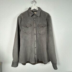 Rye 51 Mens Grey Faux Suede Snap Front Wester Shirt Size 44 Limited Edition